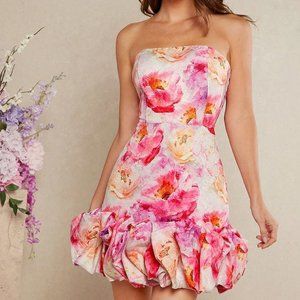 Multicolor Boho Womens Floral Jacquard Ruffle Hem Tube Dress